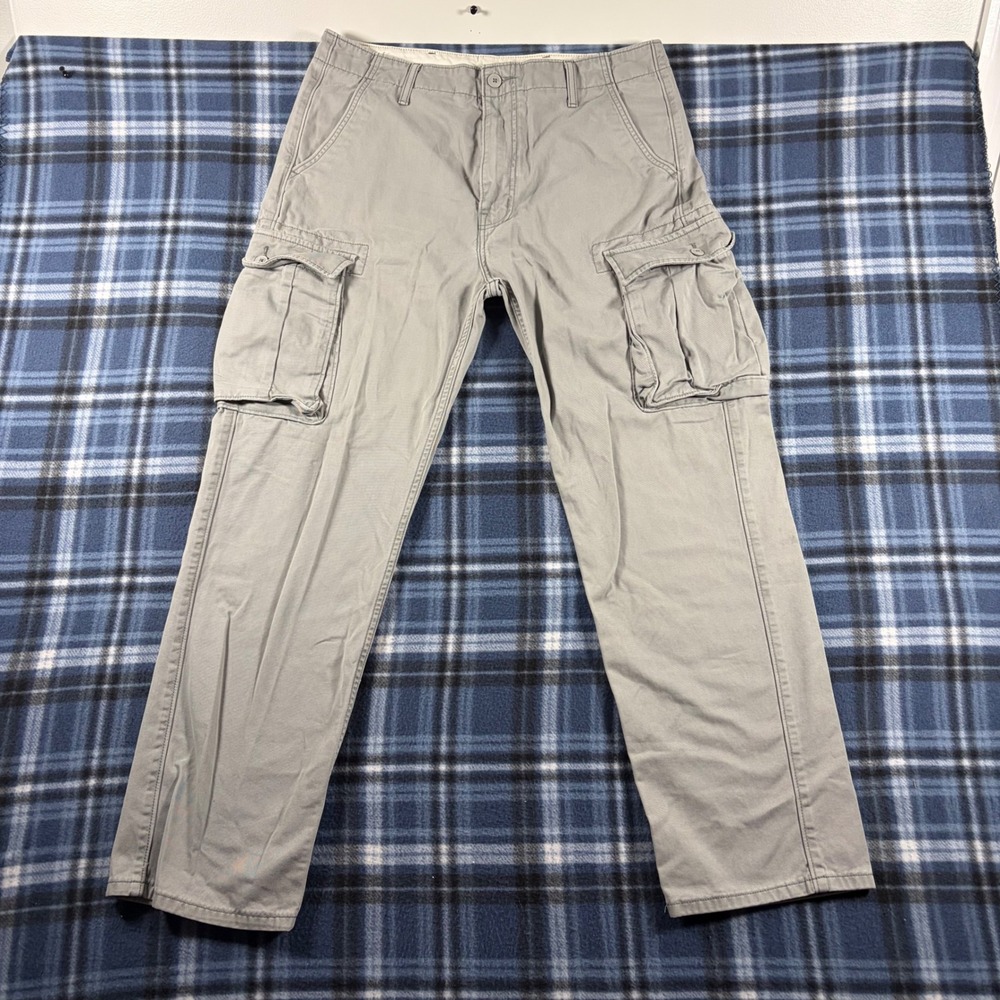 Levis Mens Gray Cotton Cargo Pants Straight Leg W34 L32 Utility Trousers